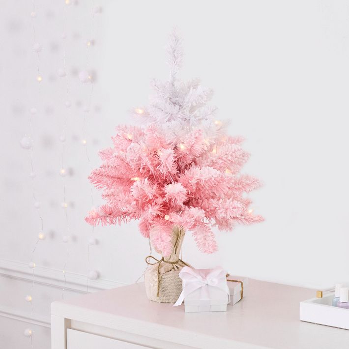 Pink Ombre Lit Flocked Mini Tree