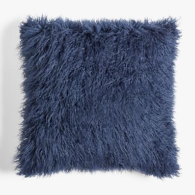 Navy mongolian cheap fur pillow