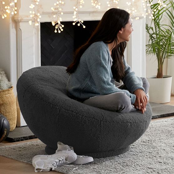 Sherpa Charcoal Groovy Swivel Chair | Pottery Barn Teen