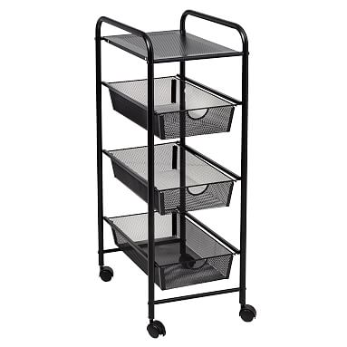 Black Metal Mesh 3-Drawer Storage Cart