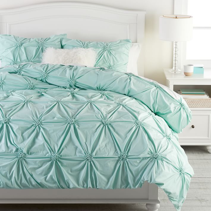 Ruched Rosette Organic Duvet Cover Girls Dorm Bedding Pottery Barn Teen