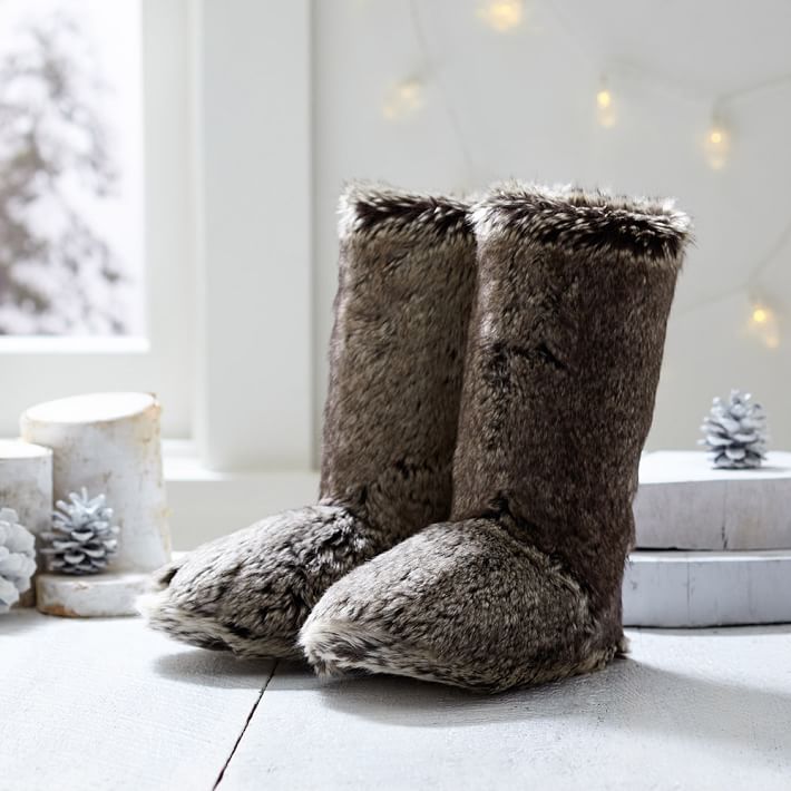 Grey faux fur top boots