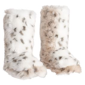 Snow Leopard Faux-Fur Bootie Slippers | Pottery Barn Teen