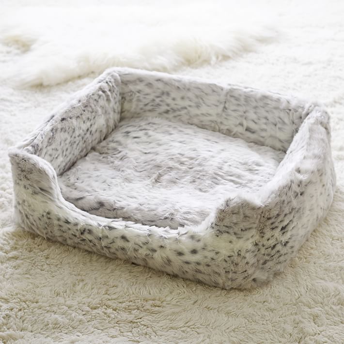 Faux-Fur Pet Bed, Grey Leopard