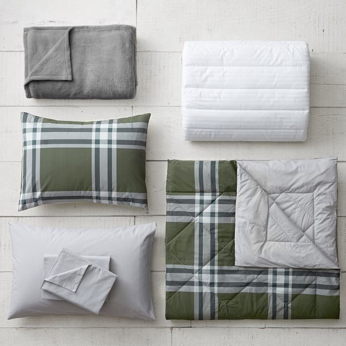 Xander Plaid Deluxe Comforter Set w/ Comforter, Sheet Set, Pillowcase, Mattress Pad, Pillow Inserts + Blanket
