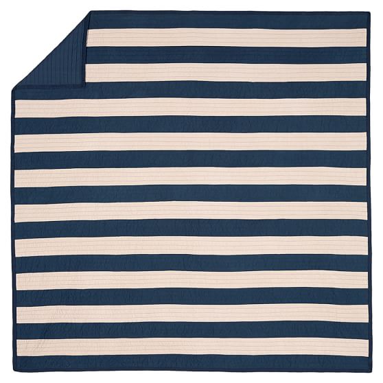 Navy & Stone Rugby Stripe Teen Quilt + Sham Pottery Barn Teen