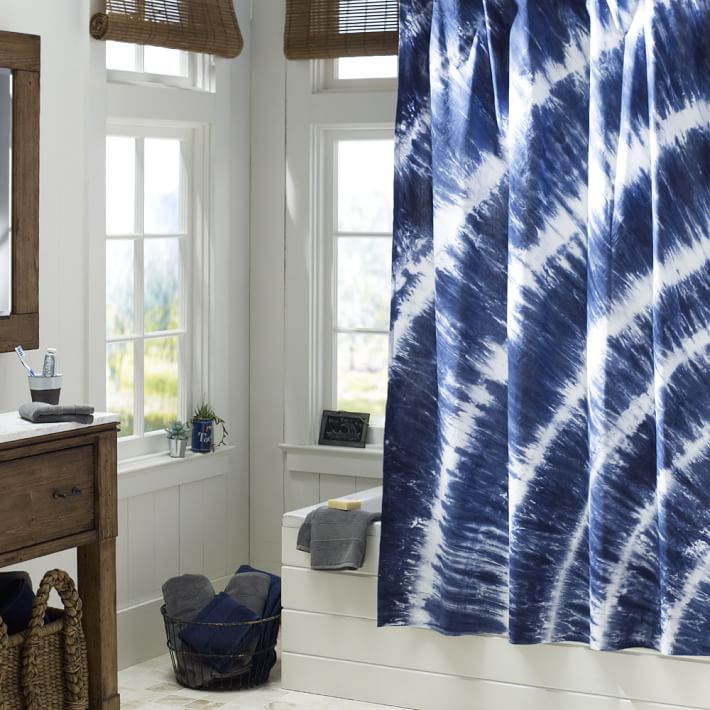 Tatum TieDye Shower Curtain Navy Sale Pottery Barn Teen