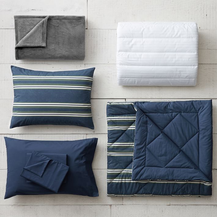 Eton Stripe Deluxe Comforter Set w/ Comforter, Sheet Set, Pillowcase, Mattress Pad, Pillow Inserts + Blanket
