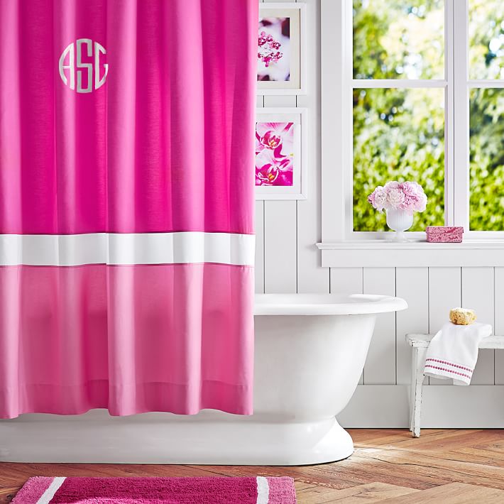 Color Block Shower Curtain, Pink Magenta/ Bright Pink