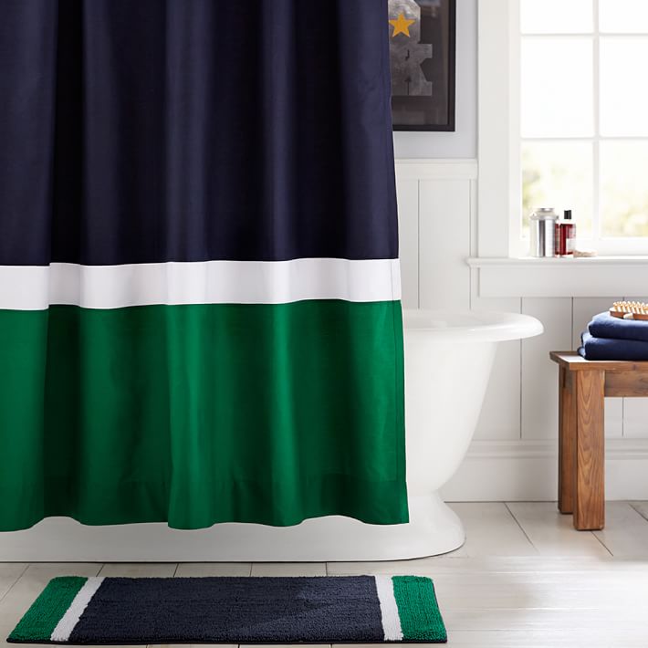 Color Block Shower Curtain, Navy/Green