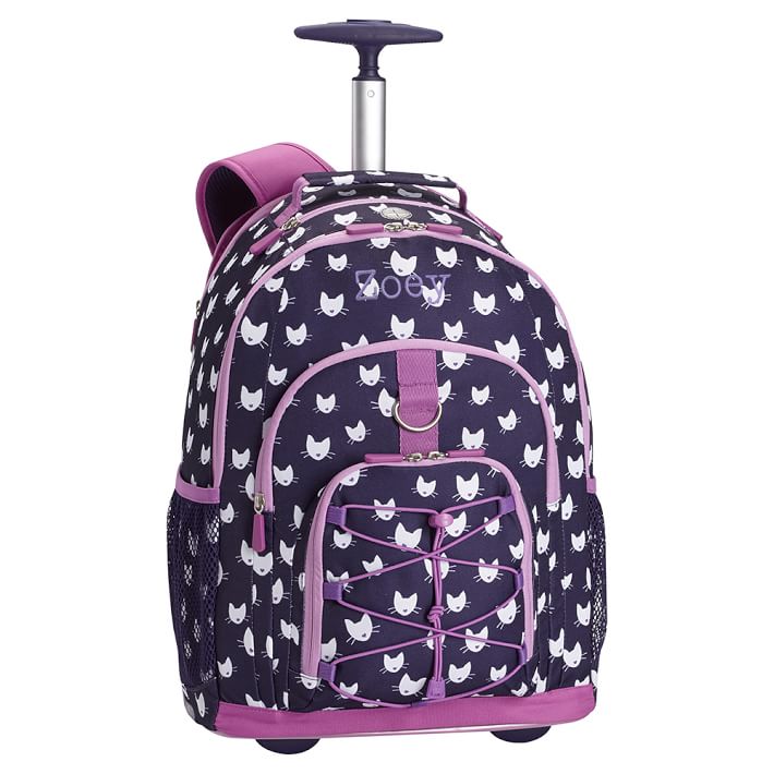 Gear-Up Dark Purple Kitten Rolling Backpack