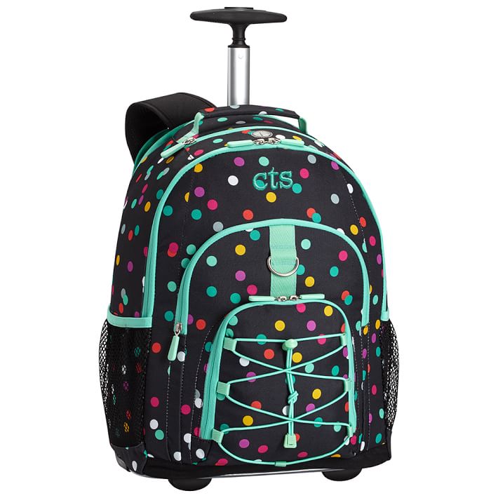Gear-Up Black Confetti Dot Rolling Backpack