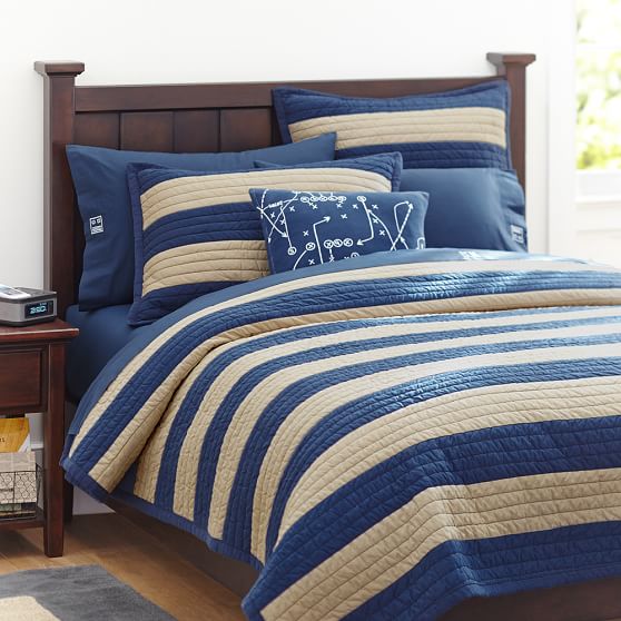 Navy & Stone Rugby Stripe Teen Quilt + Sham Pottery Barn Teen