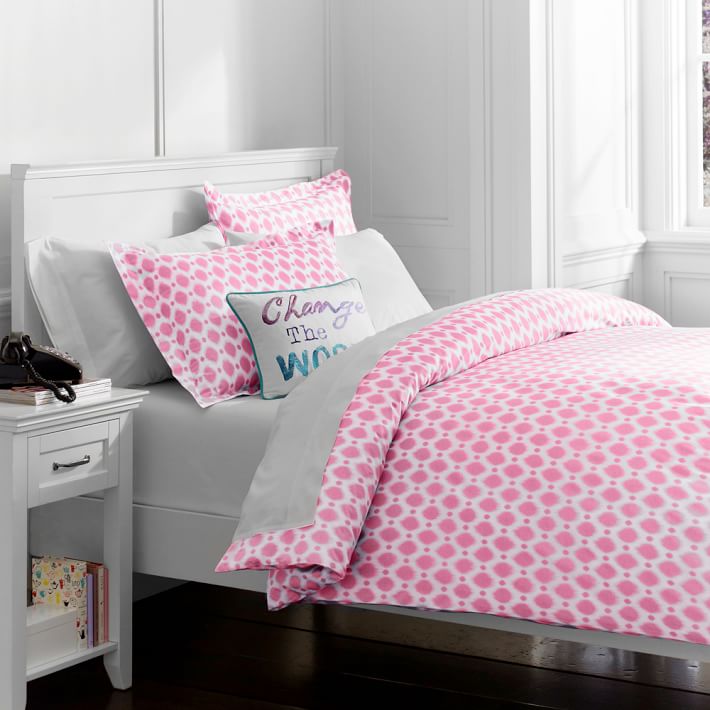 Ikat Dot Organic Duvet Cover &amp; Pillowcases, Bright Pink