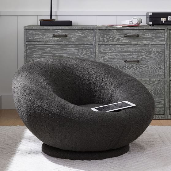 Chunky Boucle Charcoal Groovy Swivel Chair Pottery Barn Teen