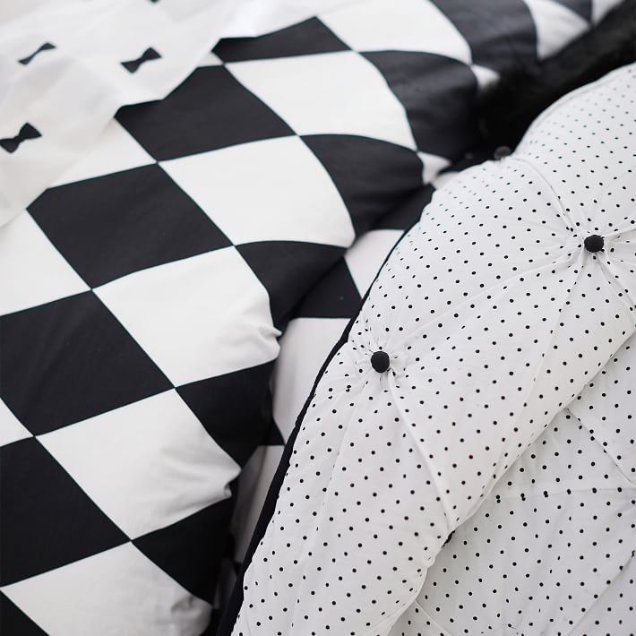 MAJSMOTT Duvet cover and pillowcase, off-white/black, 150x200