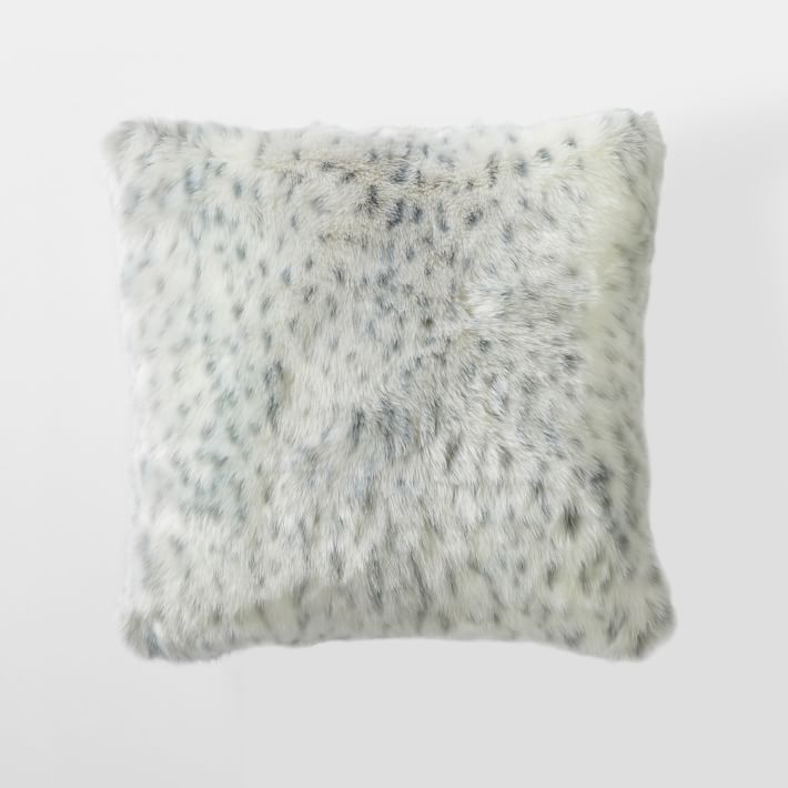 Gray Leopard Faux-Fur Backrest Pillow Cover