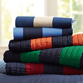 Navy & Stone Rugby Stripe Teen Quilt + Sham | Pottery Barn Teen