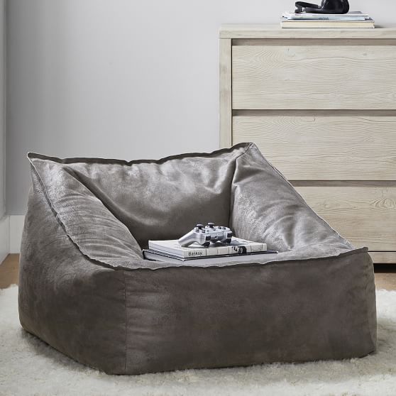 Textured Faux-Suede Charcoal Modern Lounger