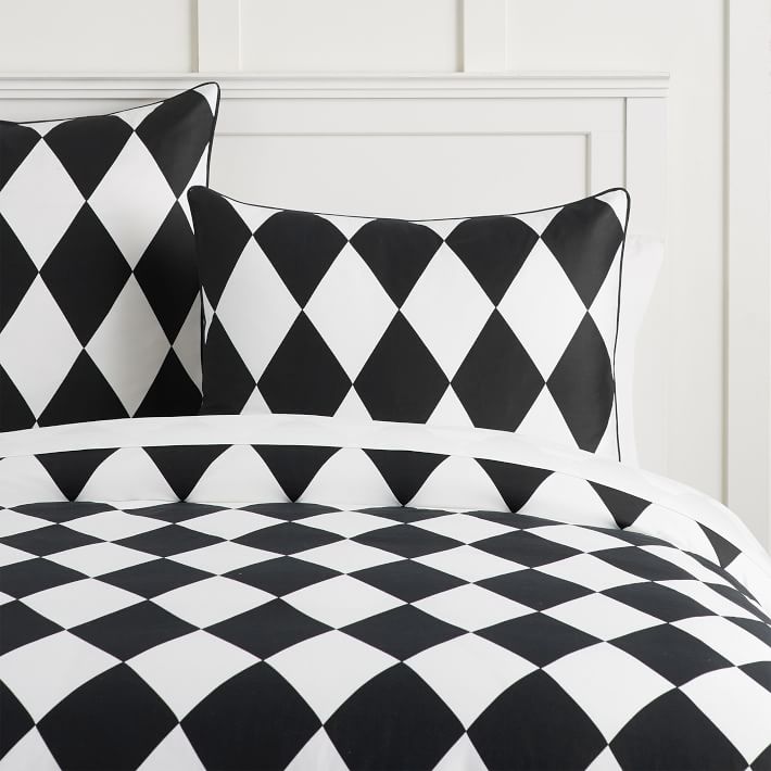 MAJSMOTT Duvet cover and pillowcase, off-white/black, 150x200