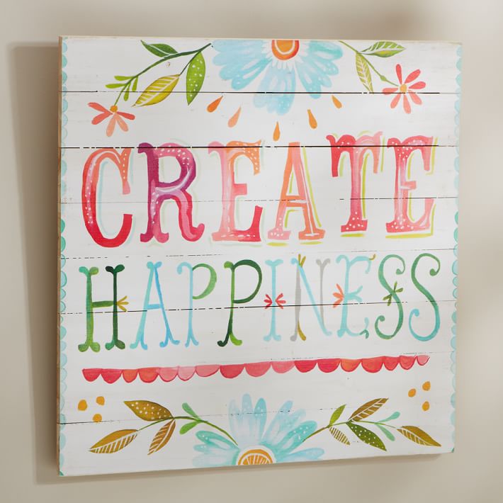 Katie Daisy &quot;Create Happiness&quot; Watercolor Art, 24&quot;x24&quot;