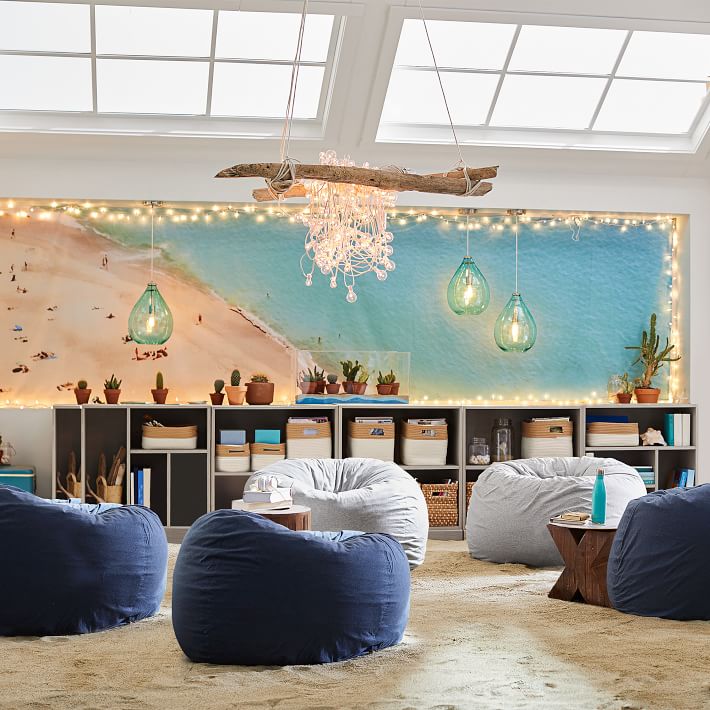 Navy Heathered Jersey Bean Bag Chair Pottery Barn Teen