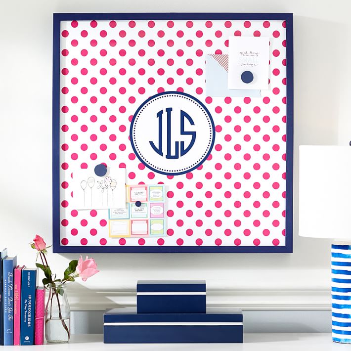 Magnetic Wall Board, Pink Dottie with Navy