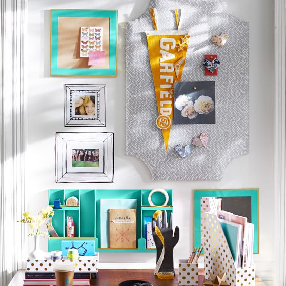 Paper Border Corkboard Aqua Blue With Gold Metallic Trim Sale