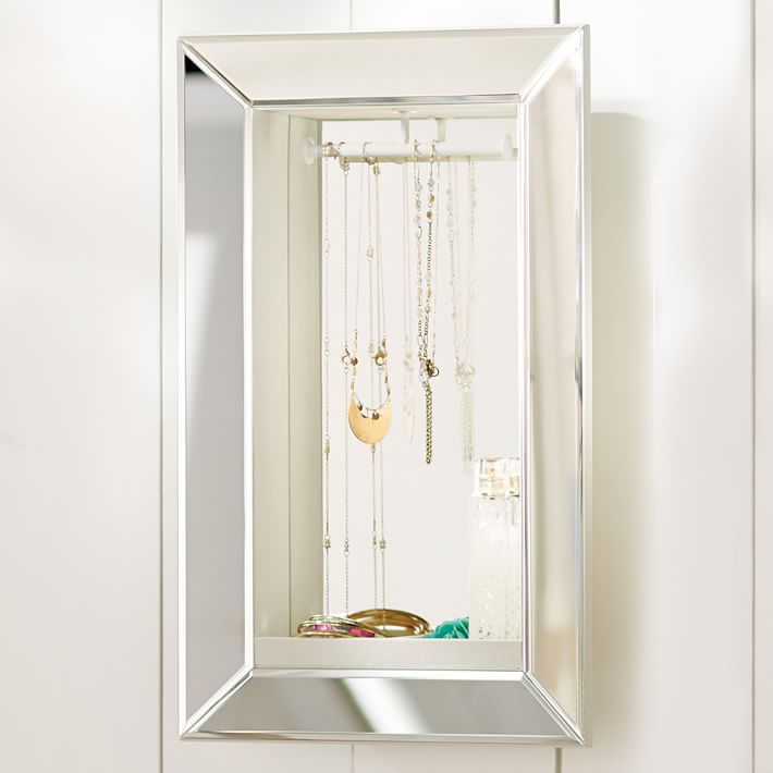 Mirrored Wall Jewelry Storage, Rectangle