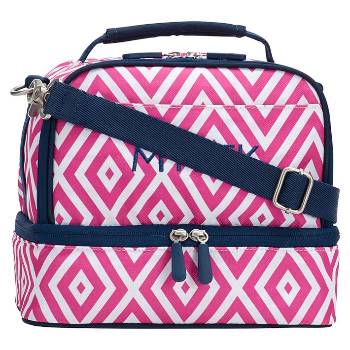 Gear-Up Preppy Diamond Dual Compartment Lunch Bag, Pink Magenta