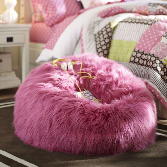 Himalayan FauxFur Deep Pink Bean Bag Chair Pottery Barn Teen
