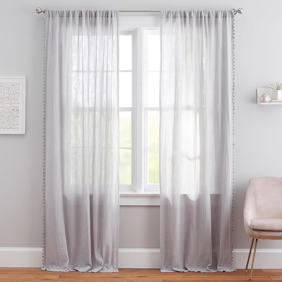 Side Pom Sheer Curtain | Teen Curtains | Pottery Barn Teen