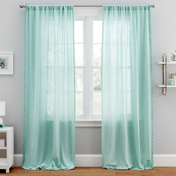 Side Pom Sheer Curtain Teen Curtains Pottery Barn Teen
