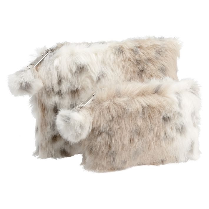 Faux Fur Snow Leopard Beauty Pouches, Set of 2
