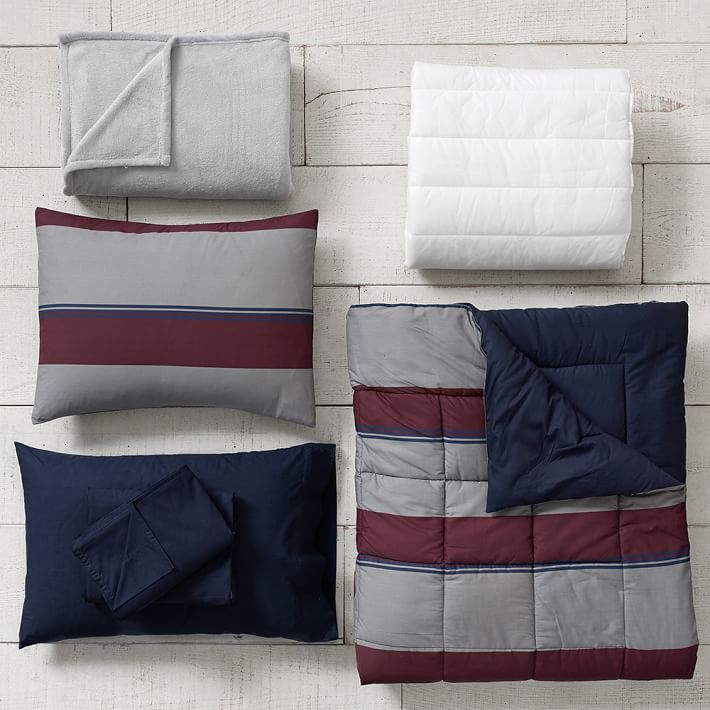 Landon Stripe Deluxe Comforter Set with Comforter, Sheet Set, Pillowcase, Mattress Pad, Pillow Inserts + Blanket