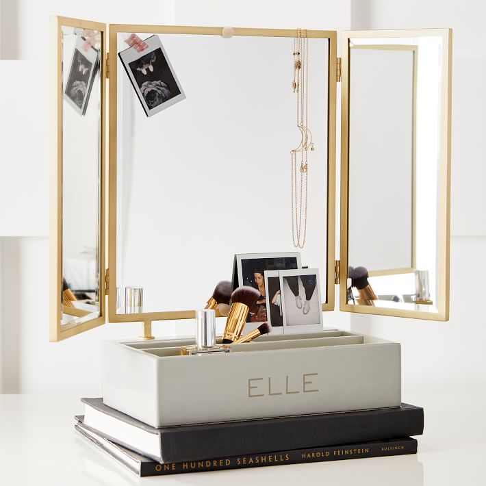 Elle Lacquer Beauty Storage with Trifold Mirror