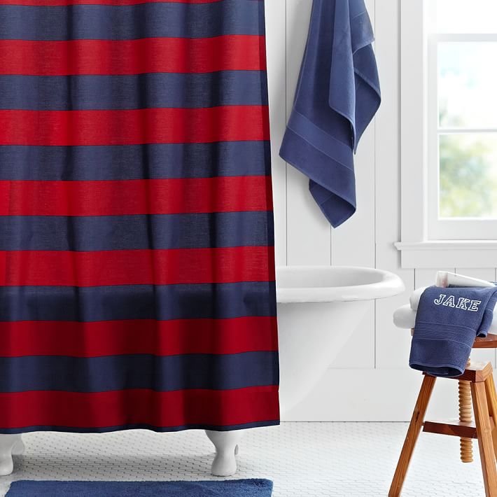Rugby Stripe Shower Curtain, Navy/Red