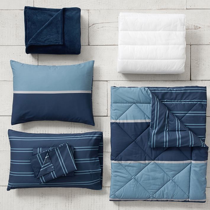 Aiden Stripe Deluxe Comforter Set with Comforter, Sheet Set, Pillowcase, Mattress Pad, Pillow Inserts + Blanket