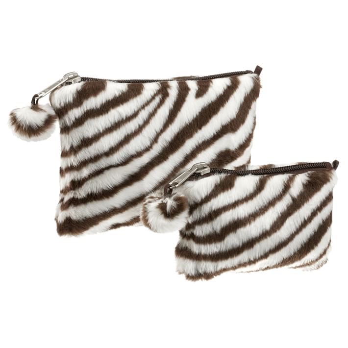 Faux Fur Zebra Beauty Pouches