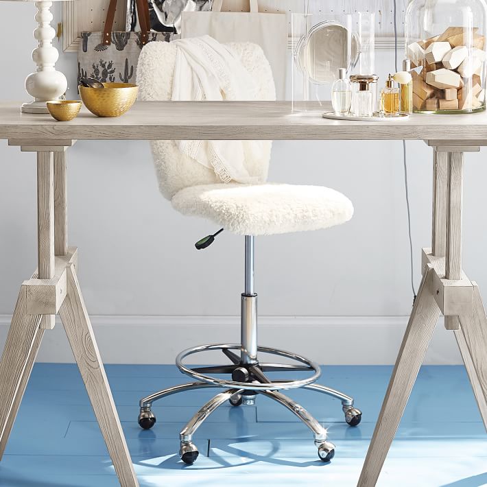 Tall Ivory Sherpa Faux-Fur Airgo Swivel Desk Chair