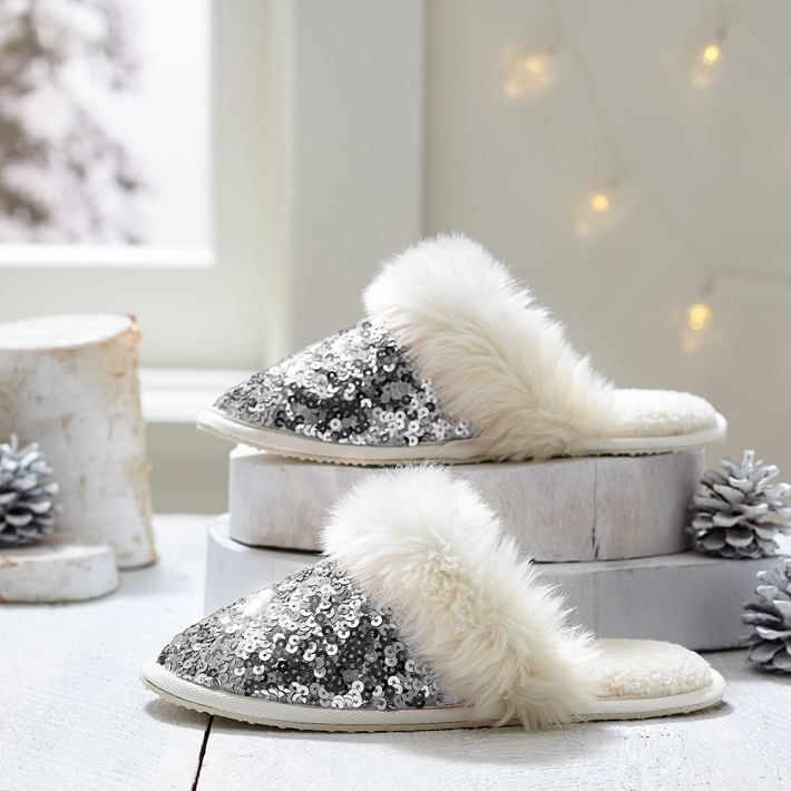 Sparkle Sequin Slippers, Silver