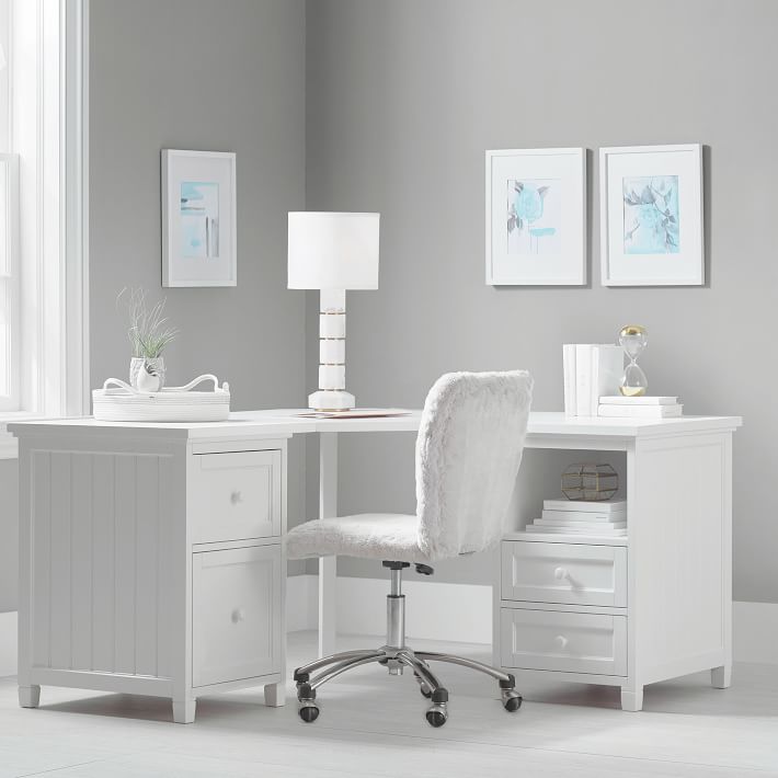 Beadboard Smart Drawer &amp; Cubby Corner Storage Desk and Polar Bear Ivory Airgo Desk Chair Set
