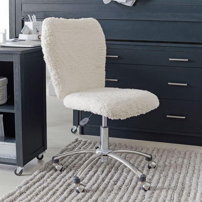 Beadboard Classic Small Space Desk and Sherpa Ivory Airgo Desk Chair Set