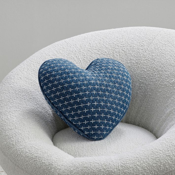 Denim Stitch Heart Pillow