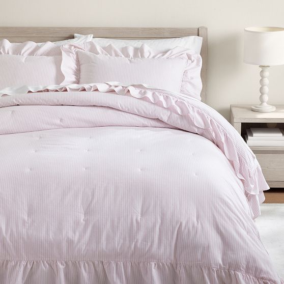 Ruffle Duvet Cover King Size, 3PCS Soft Washed Microfiber Vintage French  Country Duvet Cover Set with Button Closure, Pink, 104x90 in