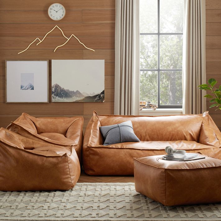 Faux Leather Caramel Modern Lounger