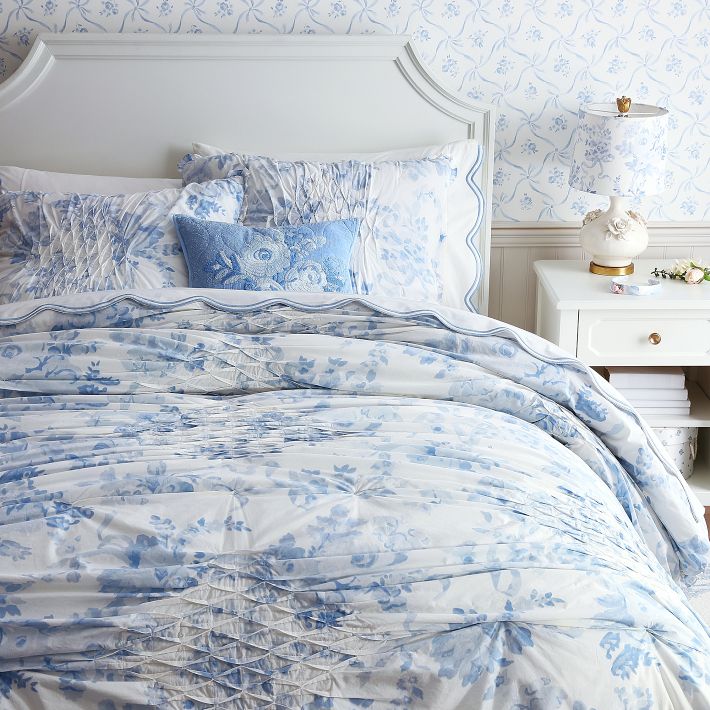 LoveShackFancy Garden Damask Smocked Quilt & Sham Set; Size: King & 2 Euro Shams