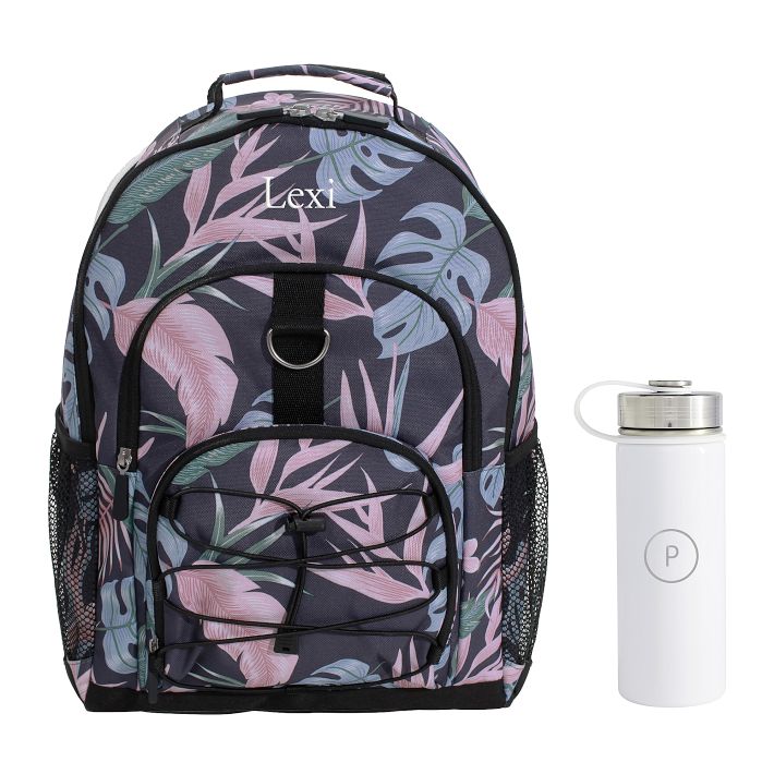 Jungle Floral Backpack and Solid White Slim Water Bottle Bundle
