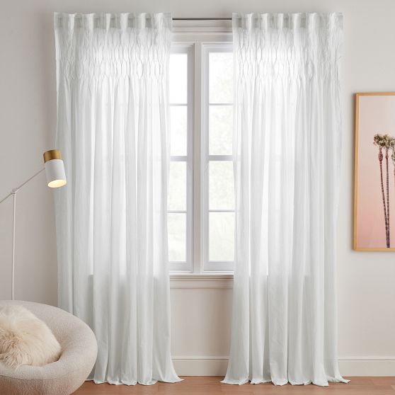 Smocked Pleated Sheer Curtain Pottery Barn Teen