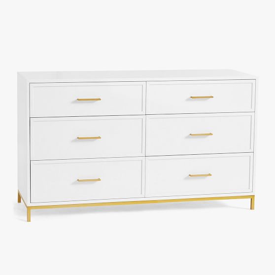 White and gold 6 shop drawer dresser